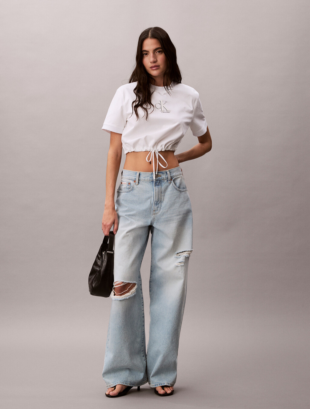 Cropped Tie Waist Logo T-shirt, Bright White, hi-res
