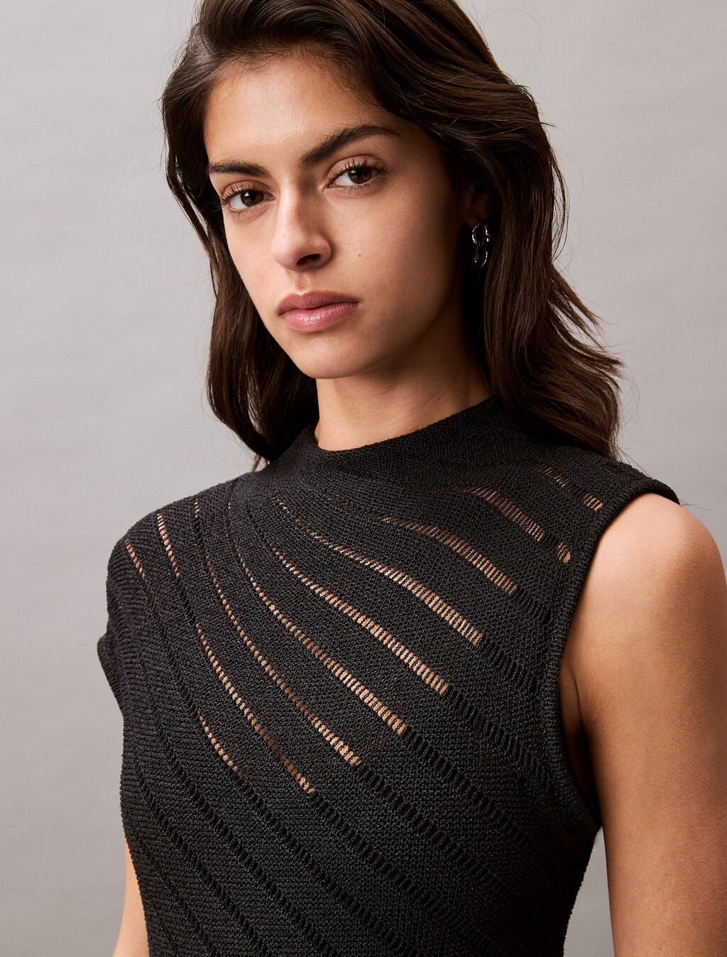 Asymmetric Mock Neck Dress, Black, hi-res