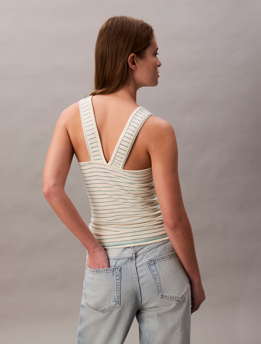 Logo Graphic Ribbed Stripe Tank Top, SWEET CORN STRIPE, hi-res