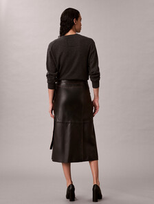 Leather Midi Wrap Skirt, Black, hi-res