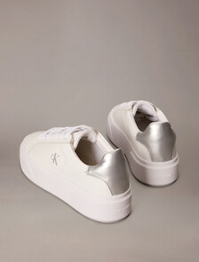 Sienna - Leather Logo Platform Trainers, Bright White/Silver, hi-res