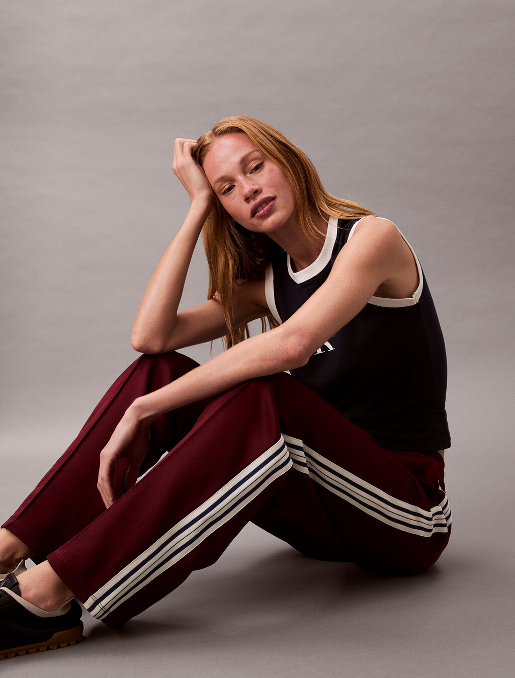 High Shine French Terry Track Pants, Deep Rouge, hi-res