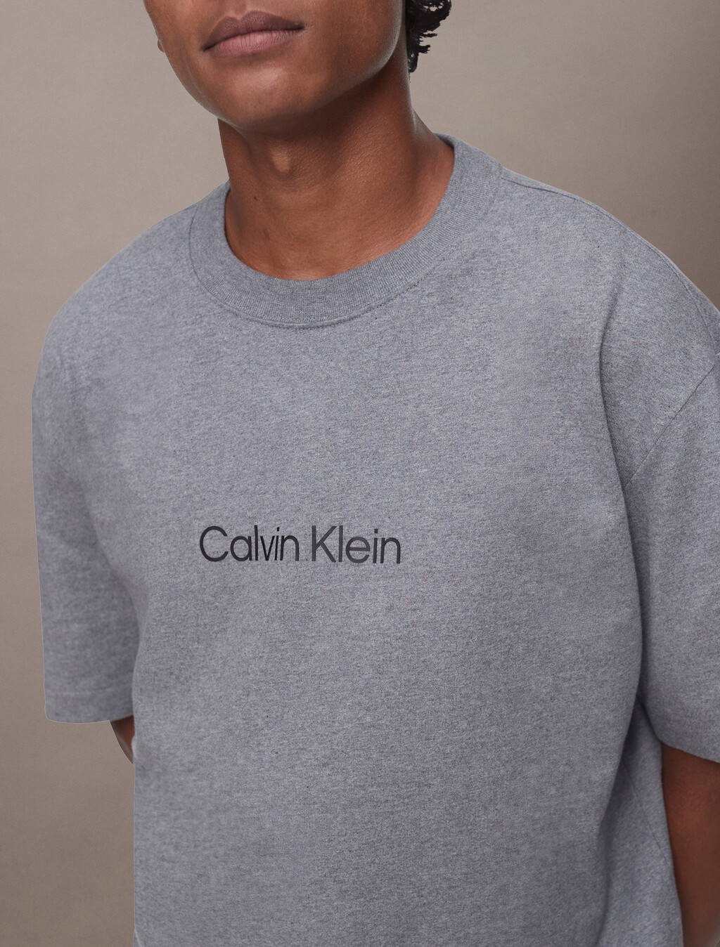 Calvin Logo 圓領上衣, Medium Grey Heather, hi-res