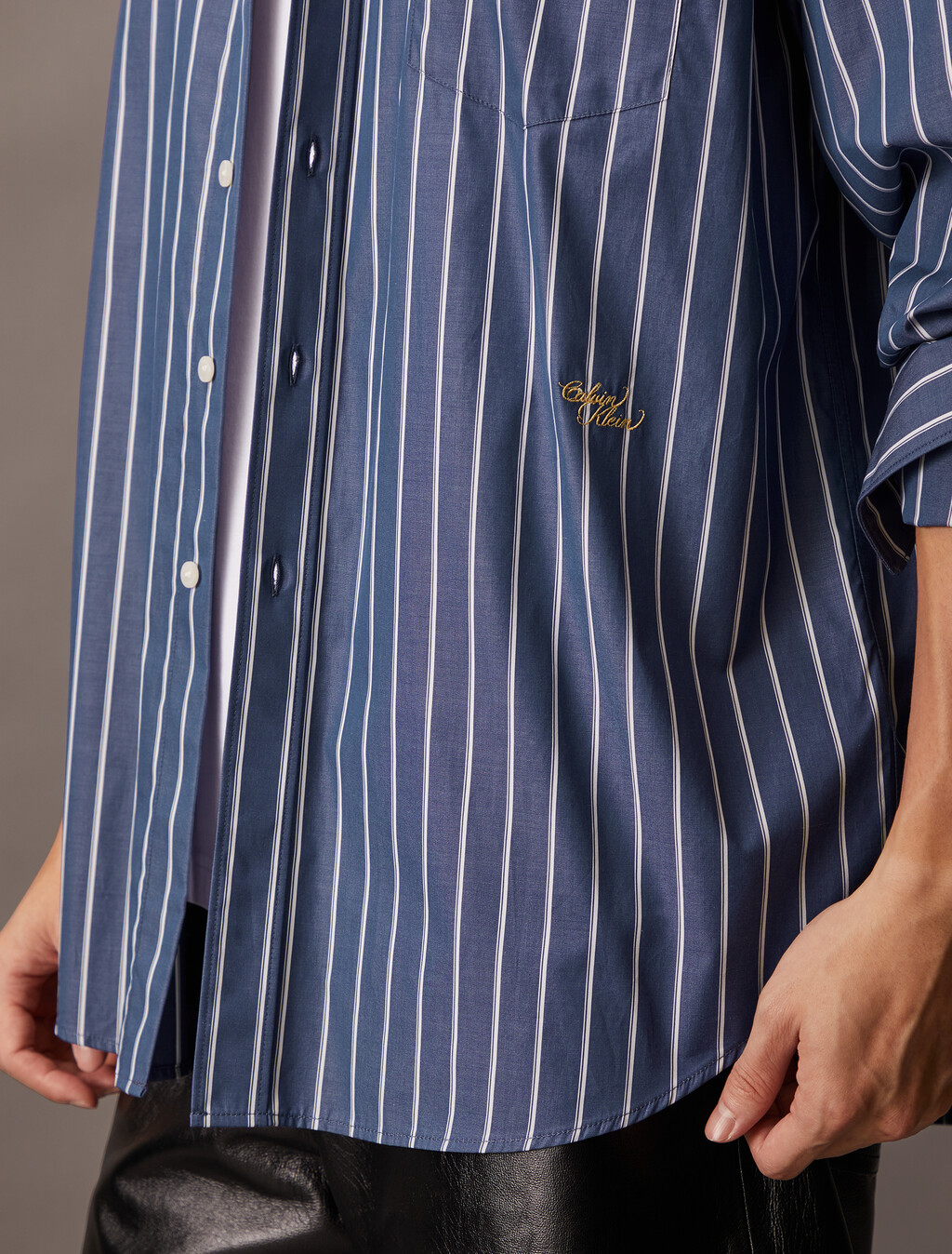 Cotton Stripe Relaxed Button-Down Shirt, Signature Navy, hi-res
