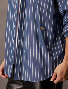 Cotton Stripe Relaxed Button-Down Shirt, Signature Navy, hi-res