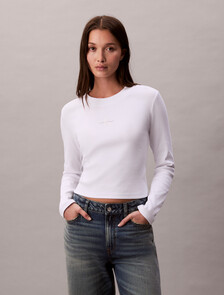 Monogram 標誌長袖貼身 T 裇, Bright White, hi-res