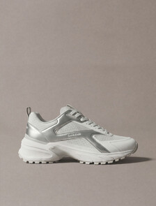 Knit and Metallic Runner Trainers, Bright White/Silver/Light Grey, hi-res