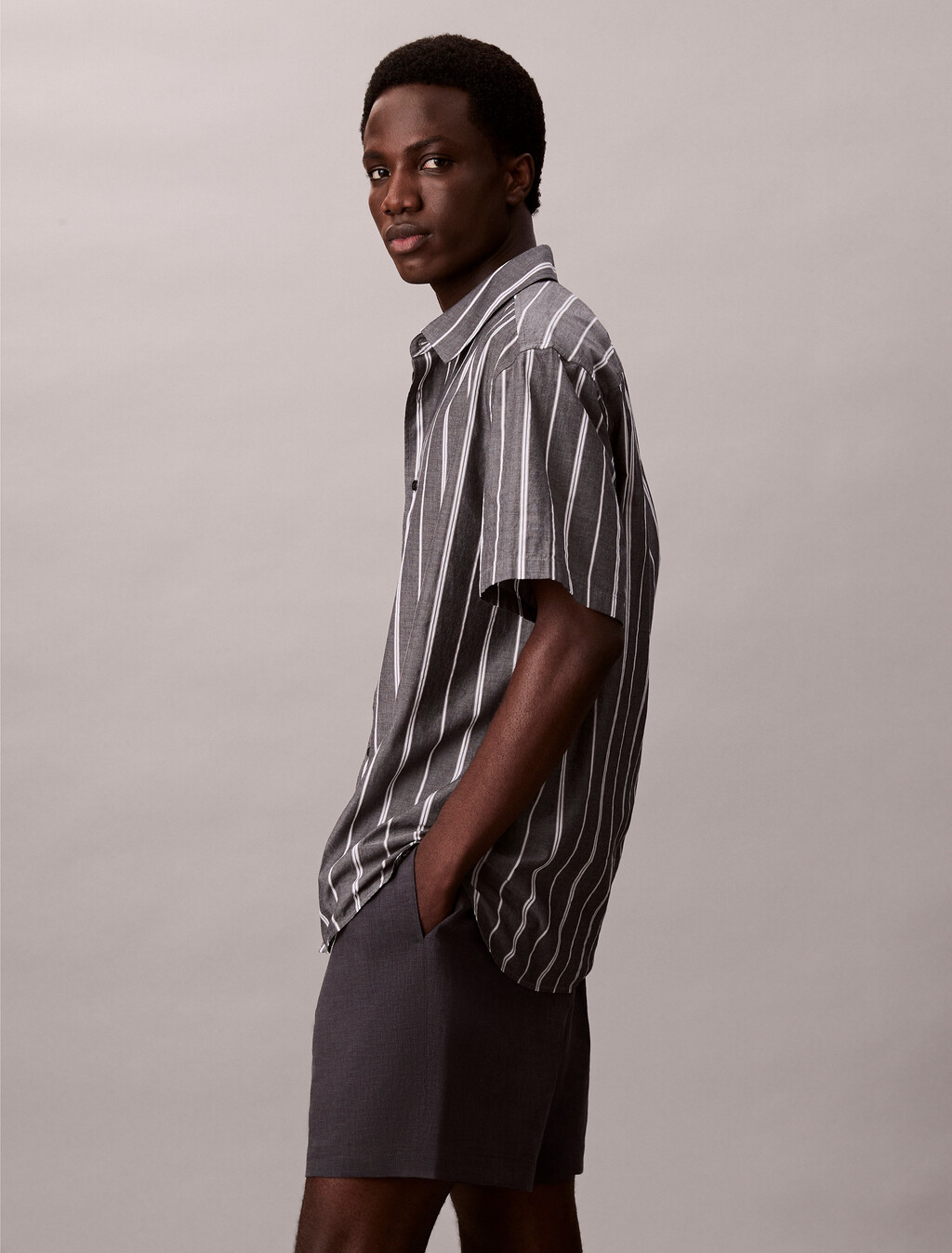 Linen Blend Pull-on Shorts, Ebony, hi-res