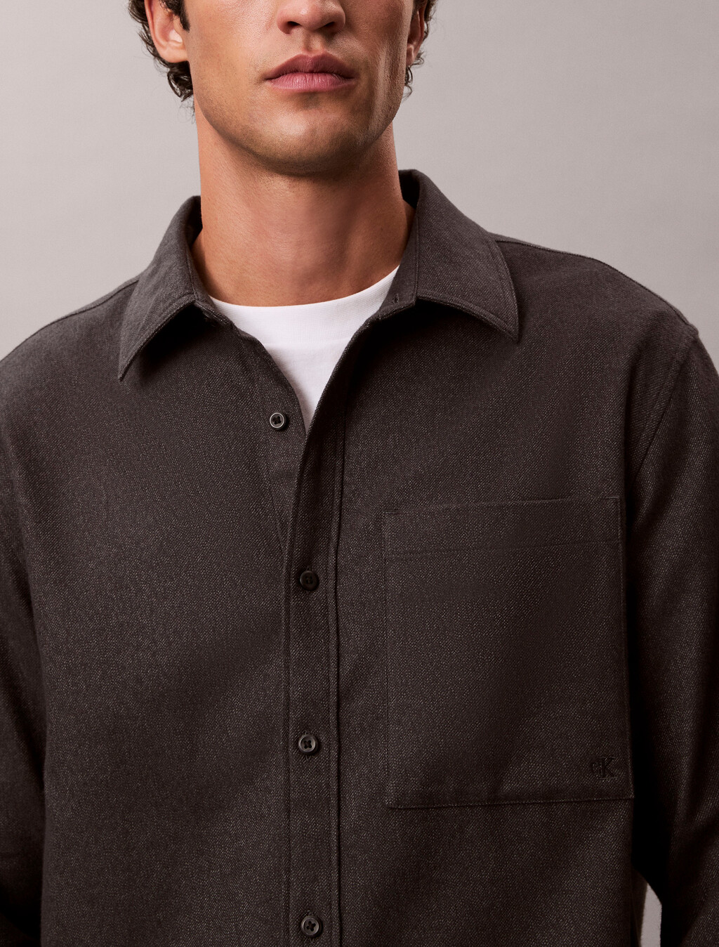 Melange Flannel Easy Button-Down Shirt, Black, hi-res