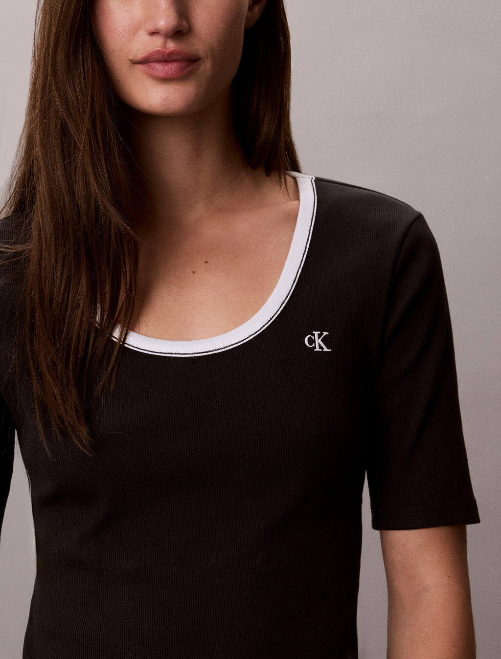 Slim Ribbed Open Back T-shirt, Black, hi-res