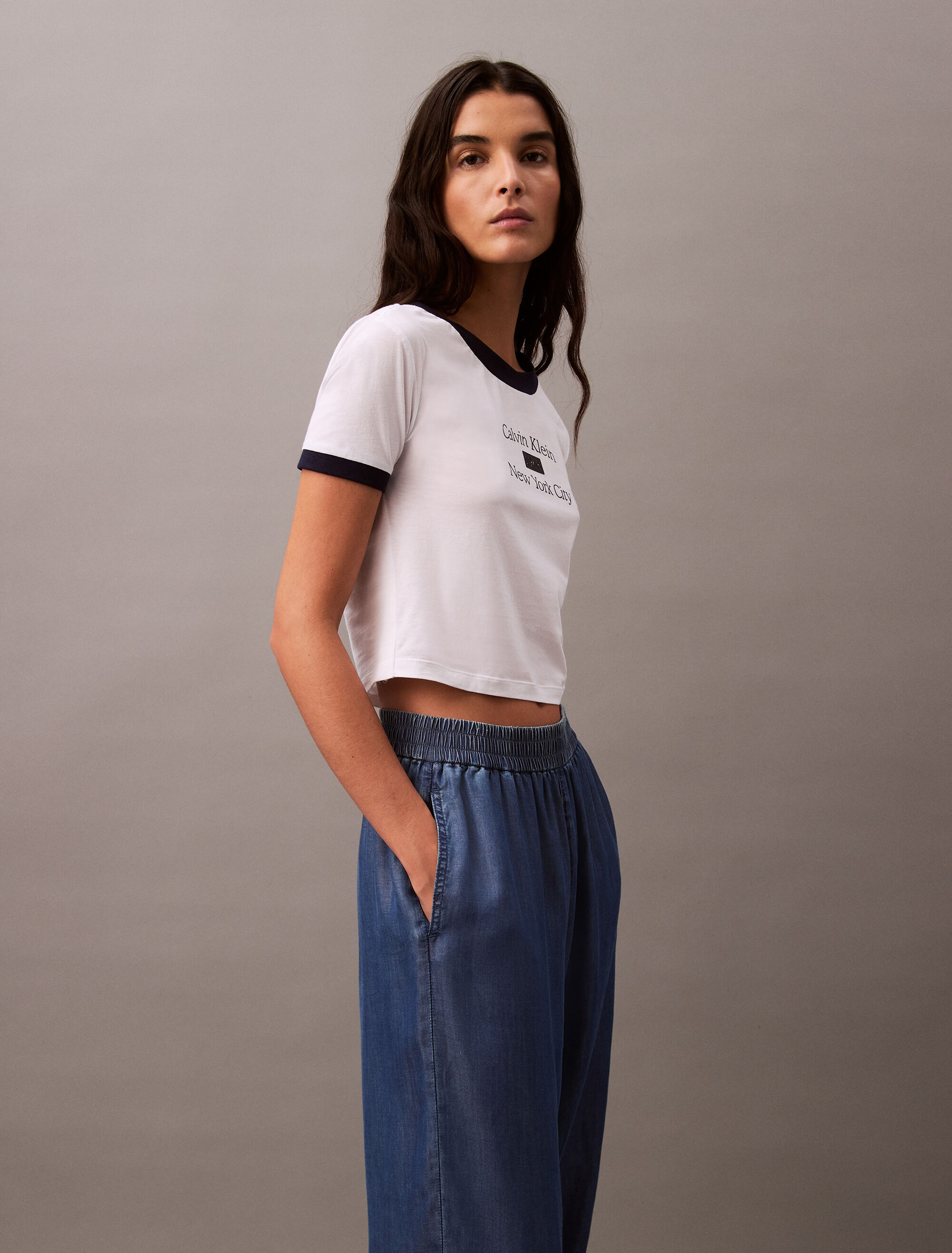Cropped Logo Ringer T-shirt | white | Calvin Klein Hong Kong