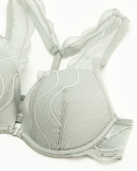 CK BLACK GRAPHIC LACE PUSH UP PLUNGE BRA