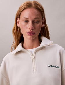 1/4 Zip Cotton Terry Sweatshirt, Chalk, hi-res