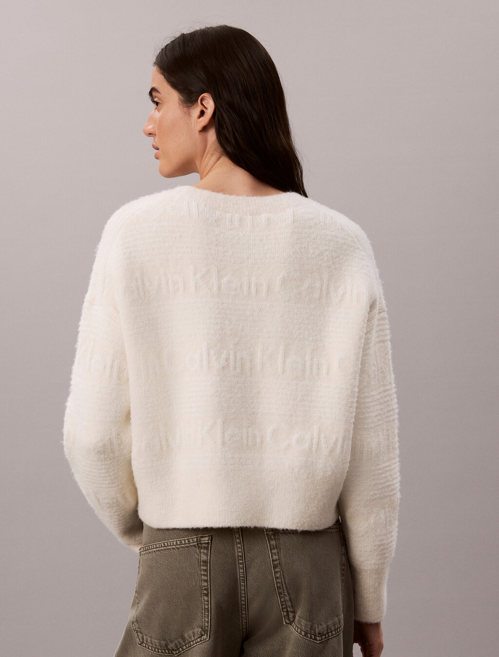 Cotton Wool Textured Logo Jumper, Tofu, hi-res