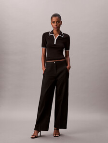 Cotton Twill Logo Tape Trousers, Black, hi-res