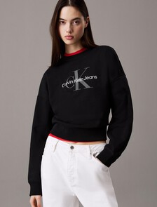 Monogram 短版衛衣, Black, hi-res