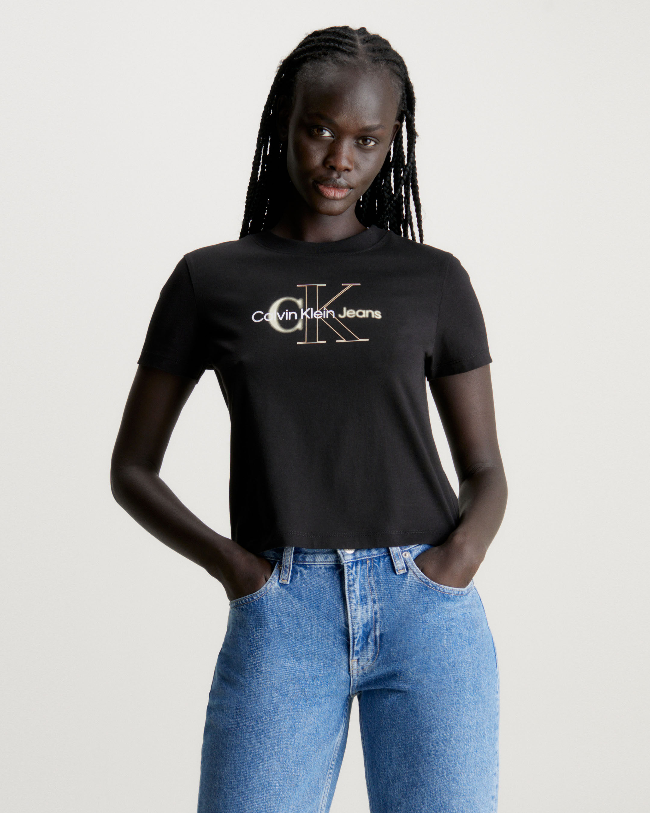 Cropped Monogram T Shirt black Calvin Klein Hong Kong