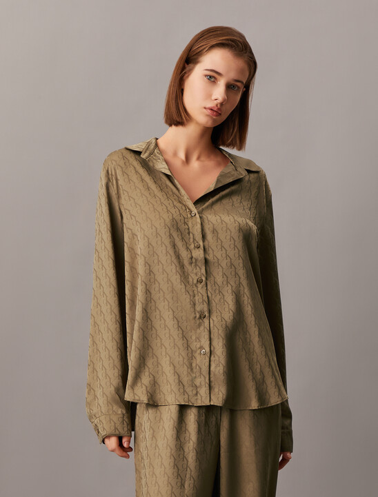 Sensual Satin Monogram Jacquard Sleep Shirt