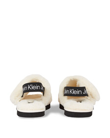 Faux Fur Slippers, Creamy White/Black, hi-res