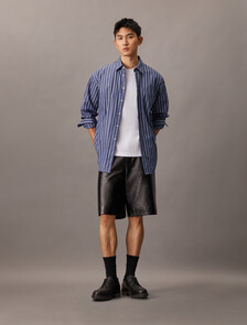 Cotton Stripe Relaxed Button-Down Shirt, Signature Navy, hi-res