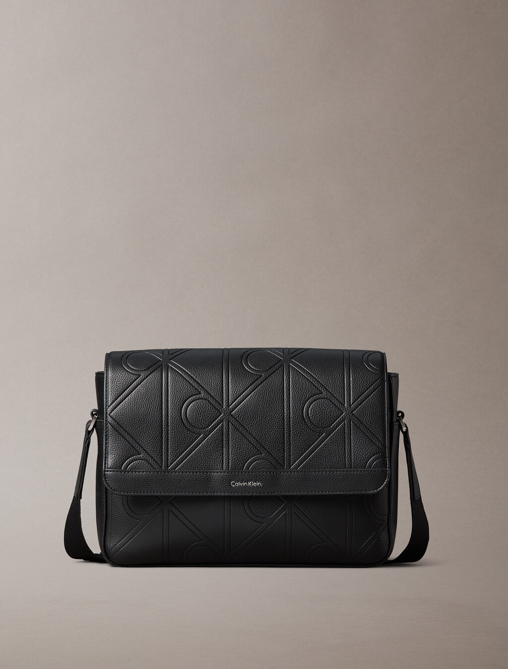 Embossed CK Emblem Messenger Bag, Black, hi-res