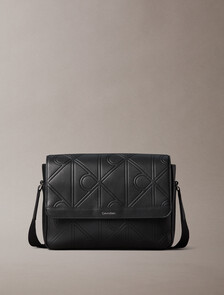 Embossed CK Emblem Messenger Bag, Black, hi-res