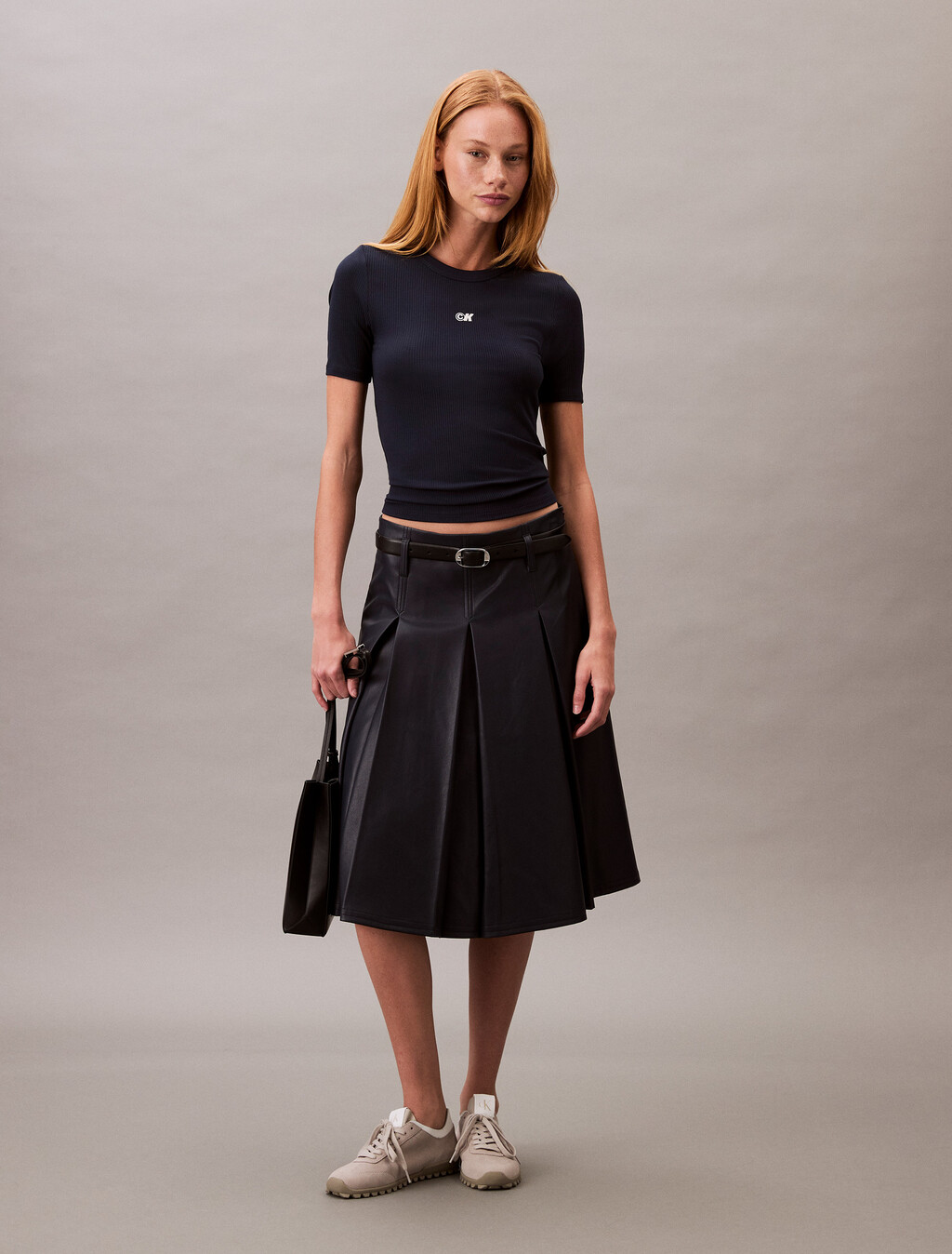 CK Logo Modal Stretch Ribbed Tee, Dark Sapphire, hi-res