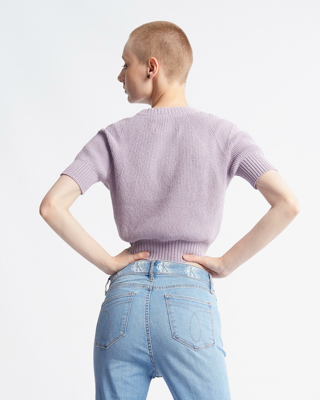 Feminine Chenille Short Sleeve Sweater, Lavender Aura, hi-res