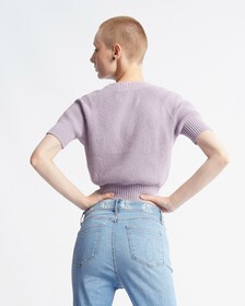 Feminine Chenille Short Sleeve Sweater, Lavender Aura, hi-res