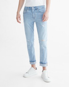 INFINITE FLEX DISTRESSED BODY TAPER JEANS, 028 CHALKY BLUE, hi-res