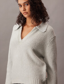 美麗諾羊毛毛圈紗 Polo 毛衣, Melodic Blue, hi-res