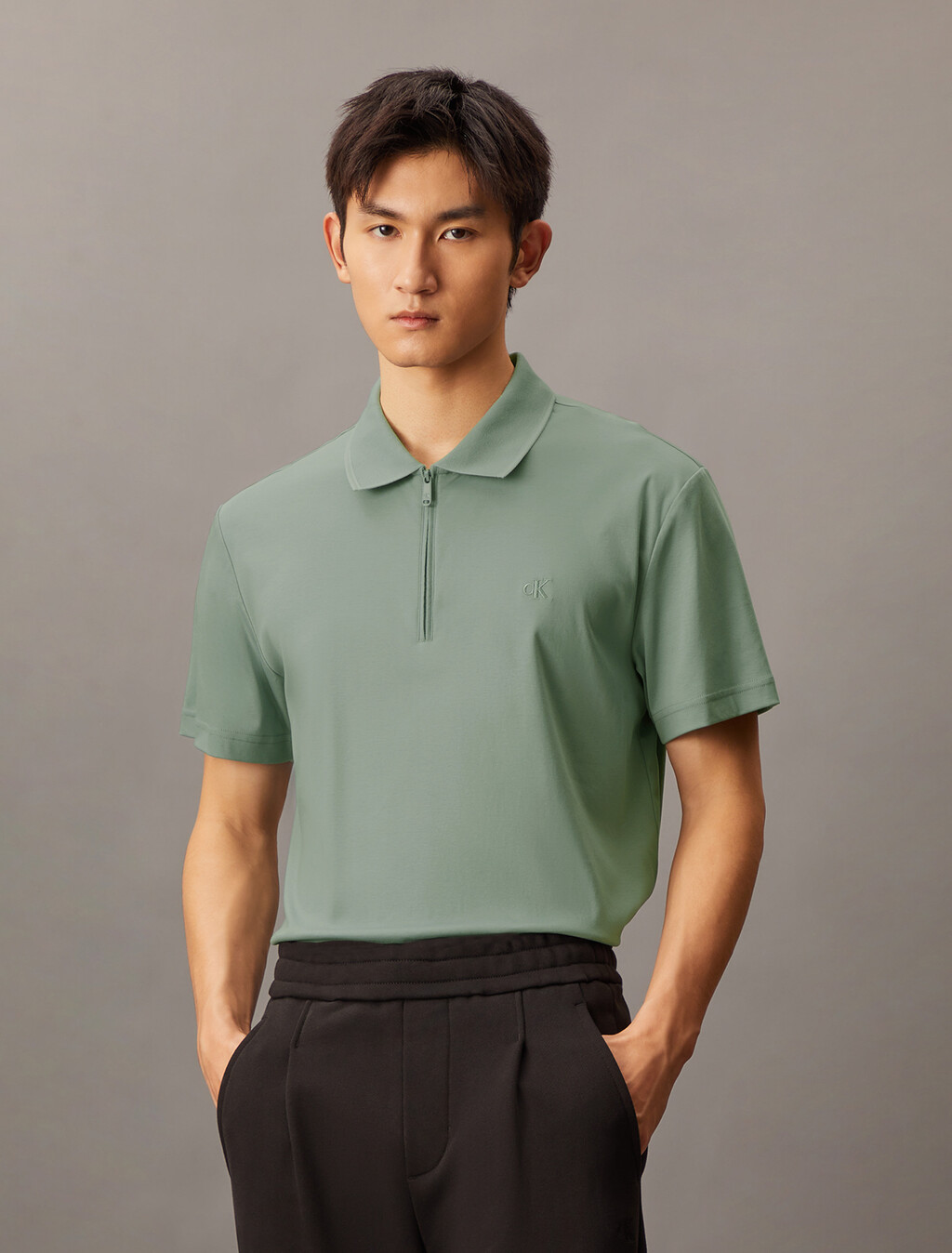 Smooth Cotton UV Protect Half Zip Pollo, Lead, hi-res