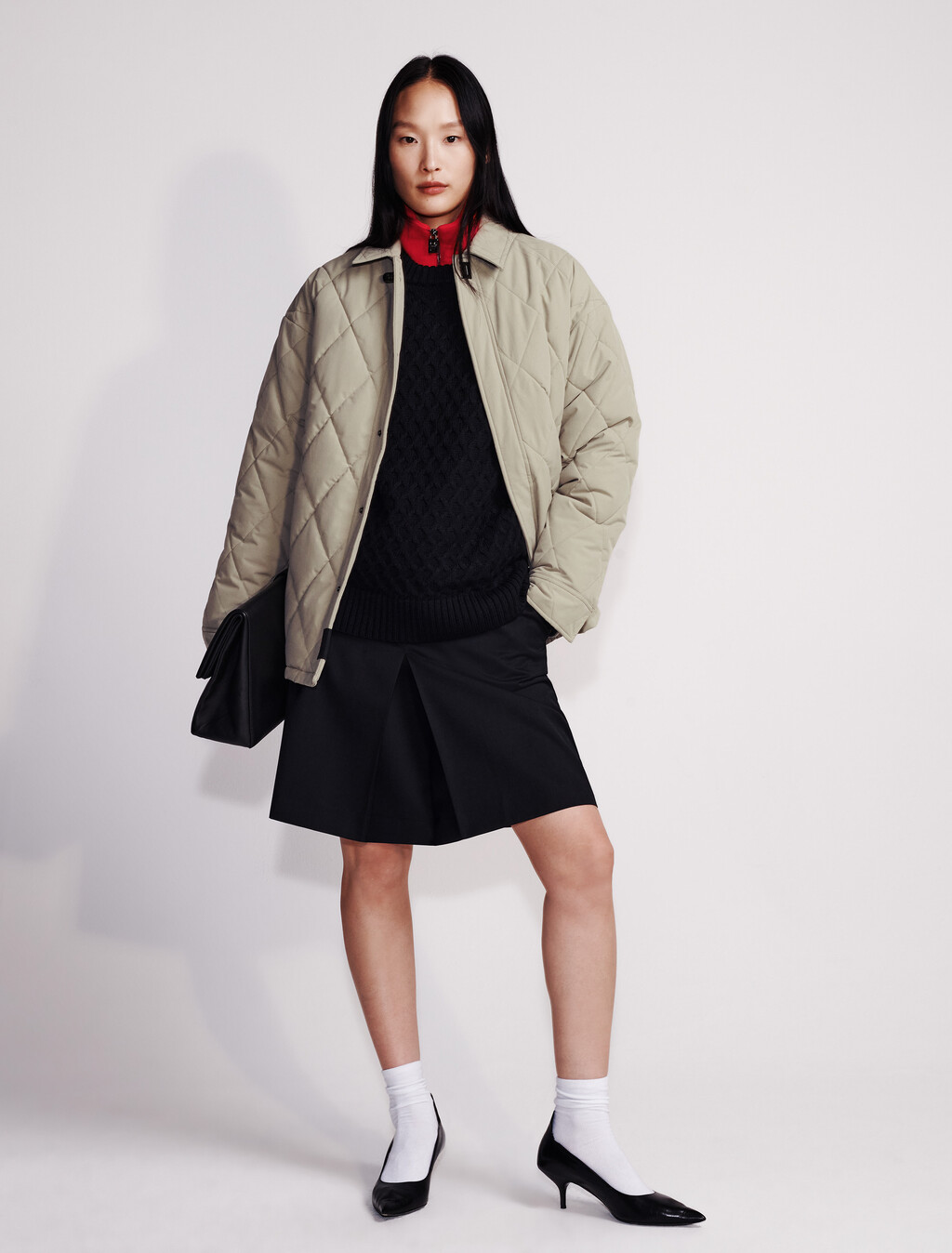 Wool Blend Tailored Skirt, Black, hi-res