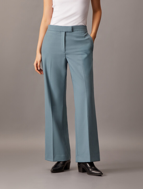 Coated Gabardine Flare Trousers