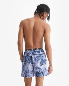 TIE DYE PRINT DOUBLE WAISTBAND MEDIUM SWIM SHORTS, Ck Tie Dye Black Aop, hi-res