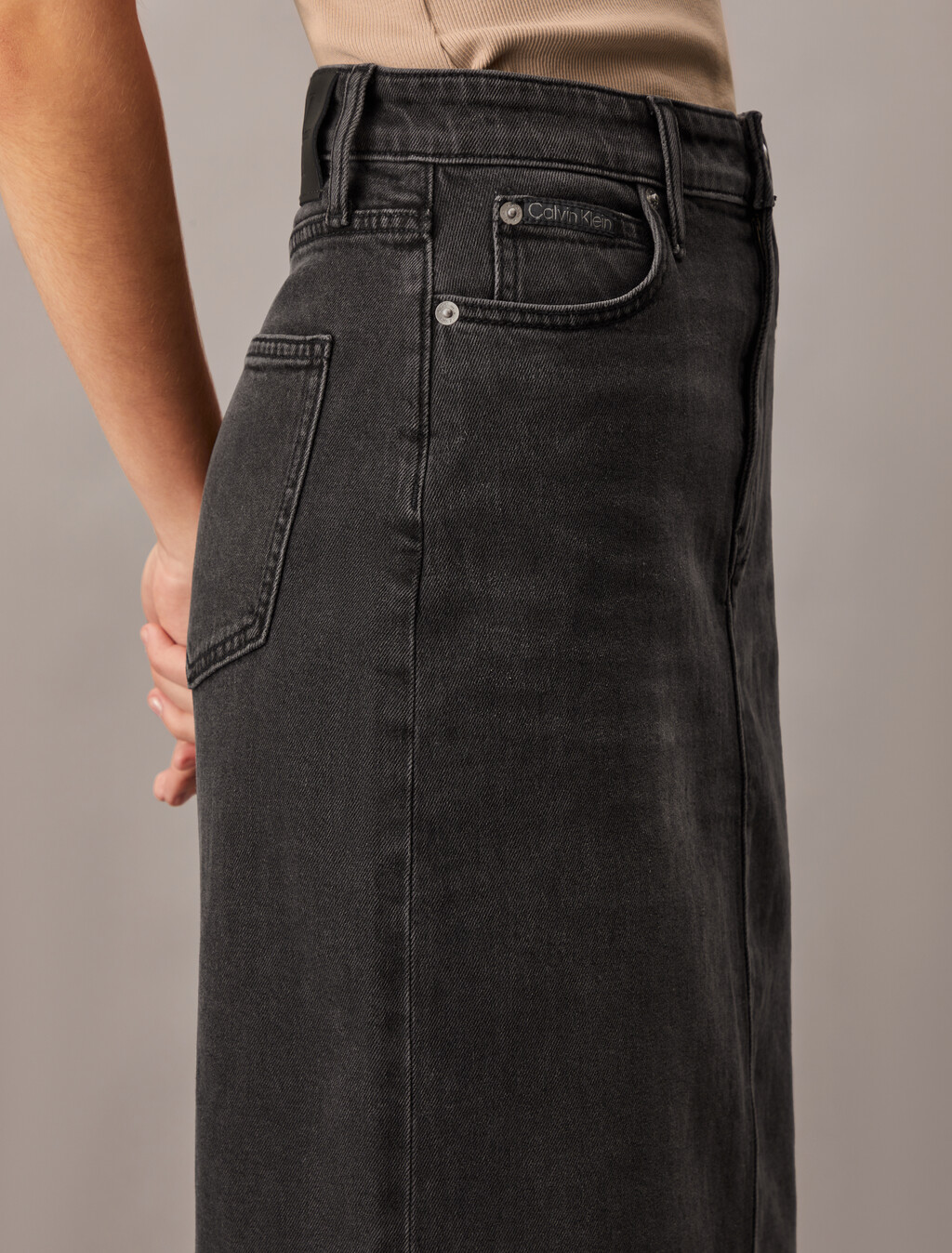 長版牛仔裙裝, Denim Black, hi-res