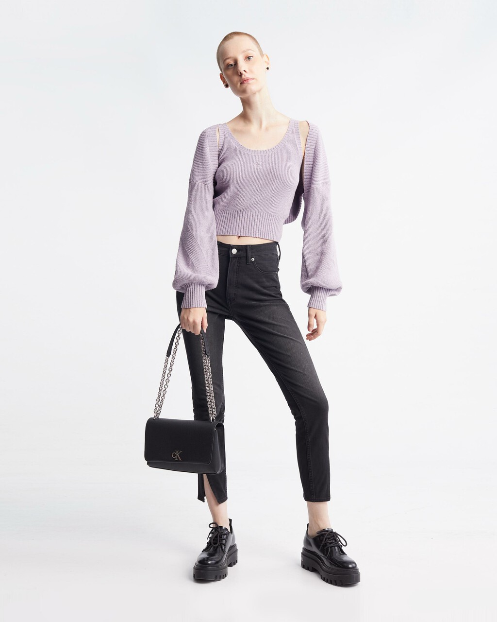 CKJ Minimal Monogram Chain Crossbody, BLACK, hi-res