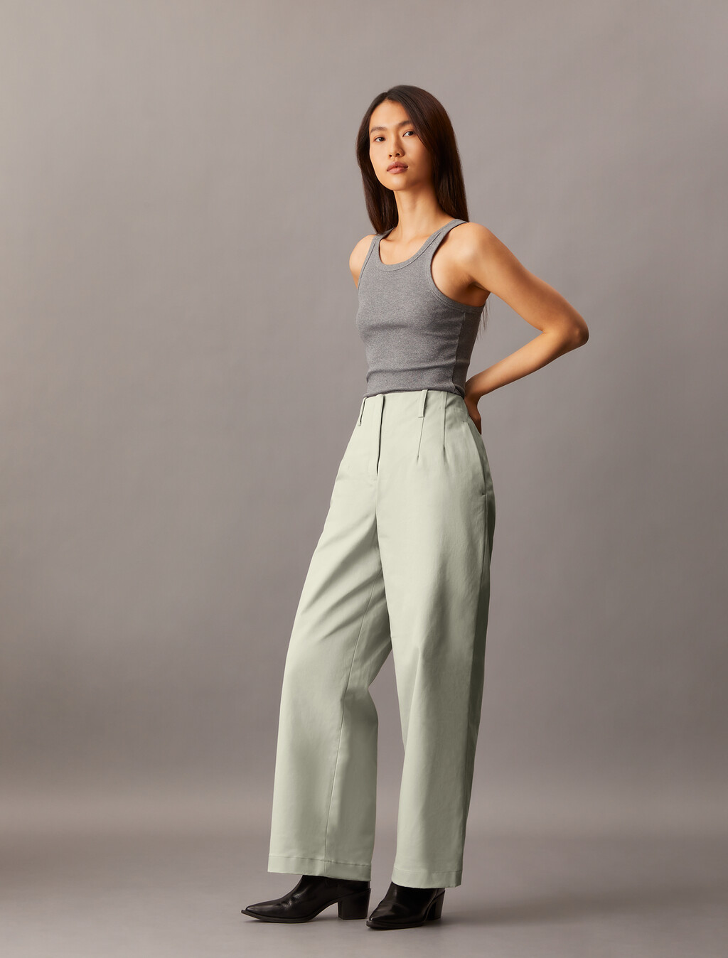 Cotton Chino Relaxed Trousers, Pussywillow Gray, hi-res