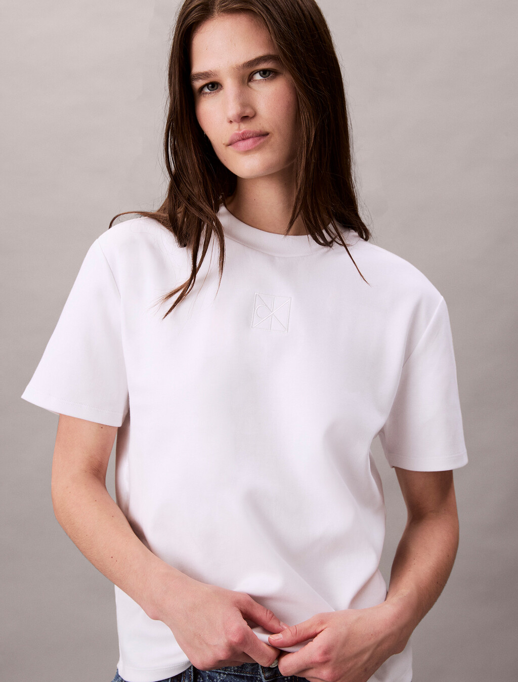 Premium Cotton Mock Neck Tee, Brilliant White, hi-res