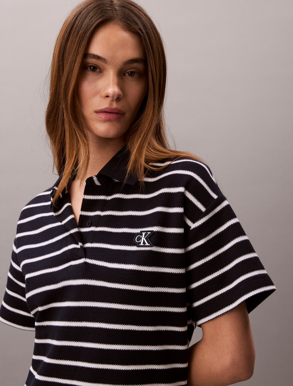 Cotton Piqu&eacute; Stripe Polo Dress, Dark Sapphire, hi-res