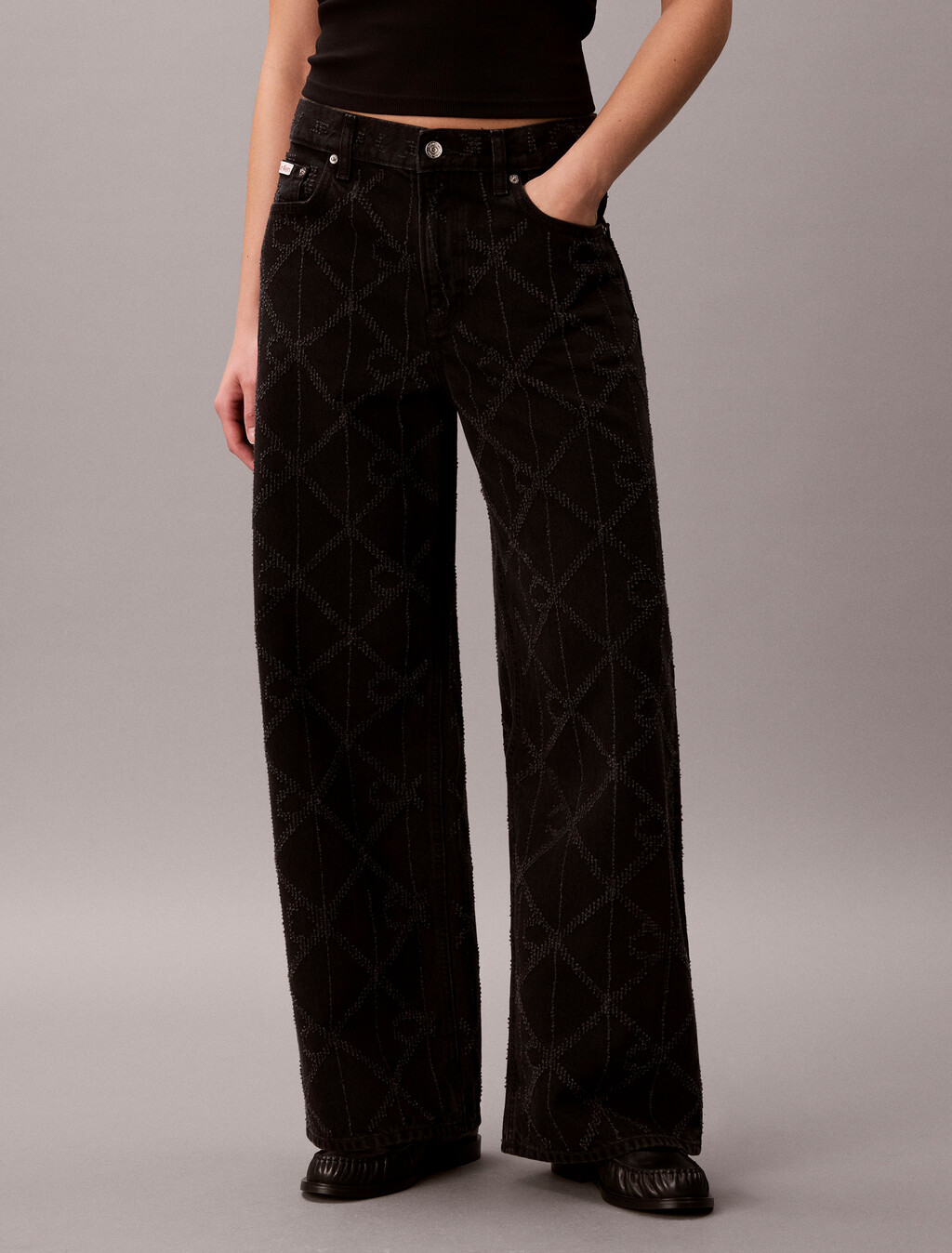 Low Rise Baggy Logo Jeans, CK WORN BLACK, hi-res