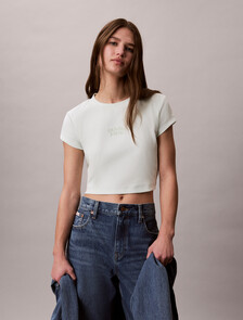 Slim Cropped Logo T-shirt, Phantom Green, hi-res