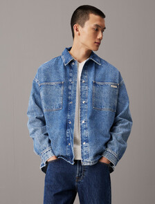 超寬鬆牛仔襯衫式外套, Denim Medium, hi-res