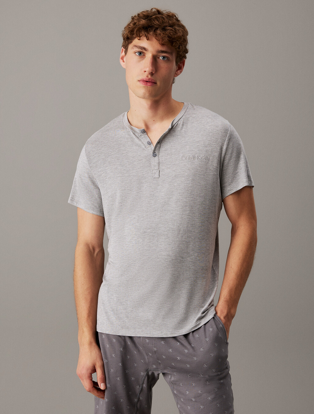 Ultra Soft Modal Henley Sleep T-Shirt, B10 Grey Heather, hi-res