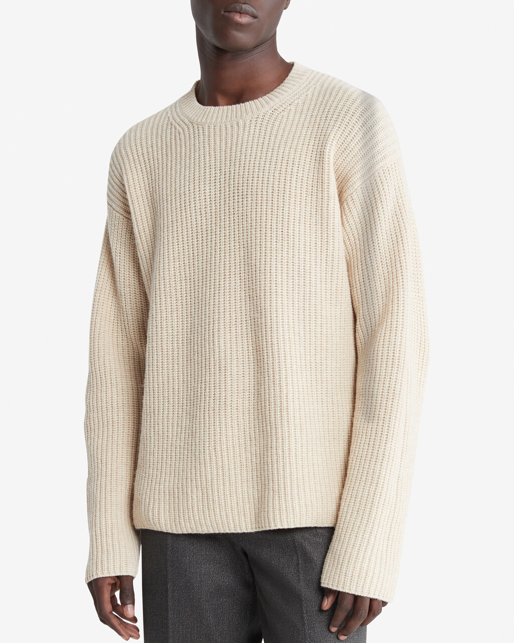 Standards Ribbed Crewneck Sweater, Oatmeal, hi-res