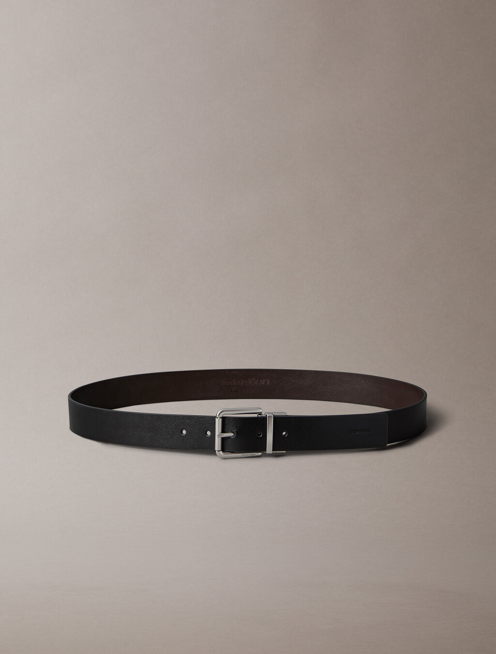 休閒滾輪扣雙面腰帶 35 公釐, Black/CK Dark Brown/Antique Silver, hi-res