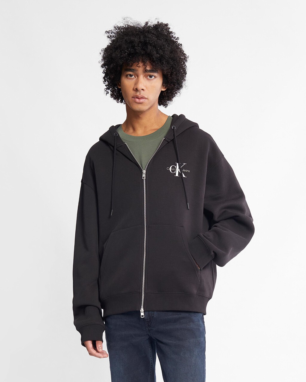 Monogram Zip Up Hoodie, black