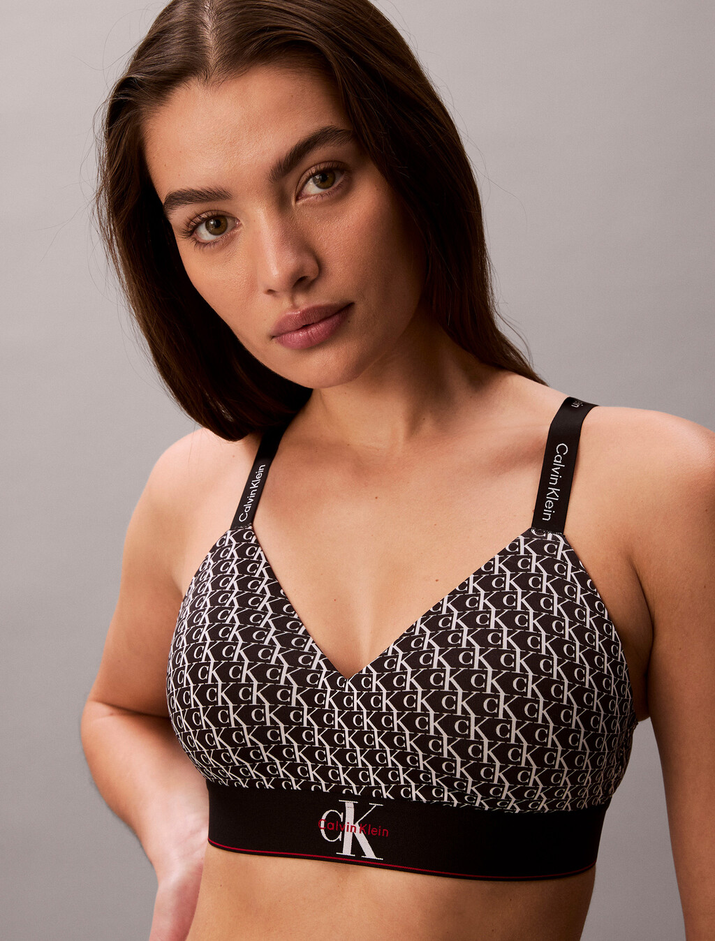 Lightly Lined Bralette - Graphic Monogram Microfibre Stretch, MINI STEPPING LOGO BLACK, hi-res