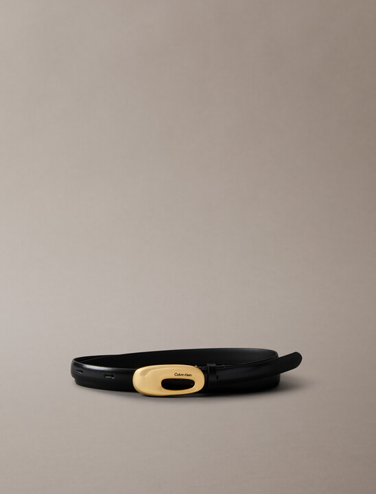 Full Grain Leather Skinny Chunky Buckle Belt