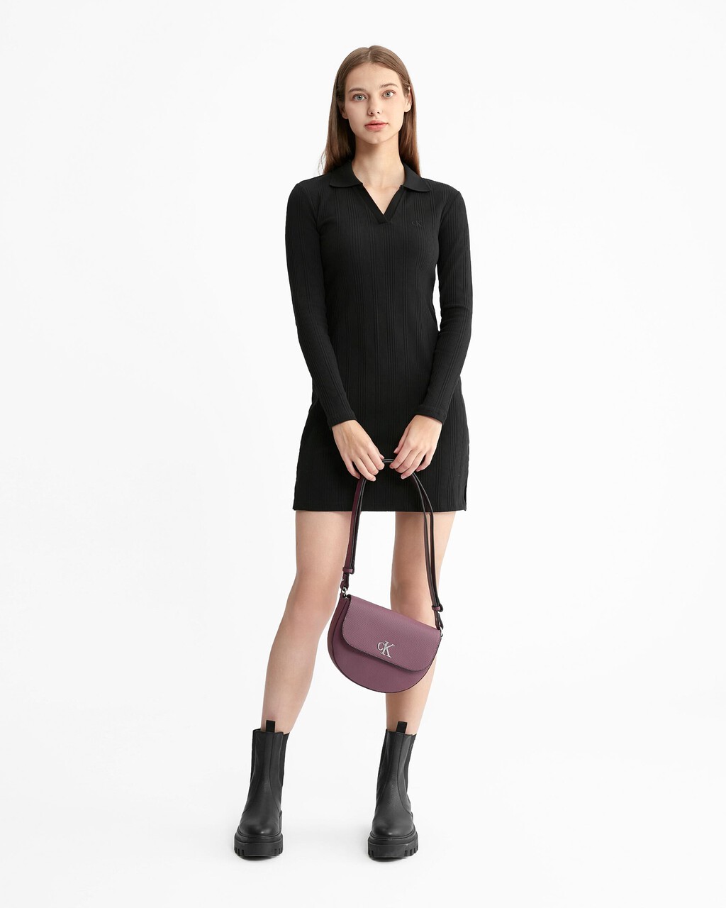 Monologo 羅紋修身 Polo 洋裝, Ck Black, hi-res